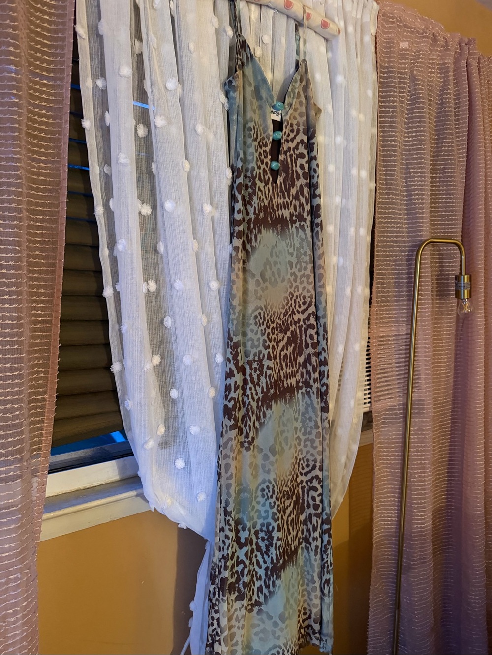 Leopard Print Maxi Dress in Brown& Mint lined pretty turquoise buttons tropical